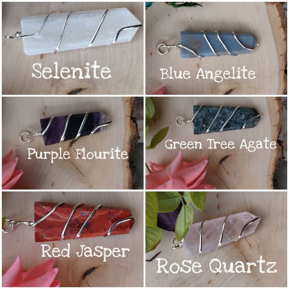 Flat Wire Wrapped Crystal Pendant Comes with Free cord chain.